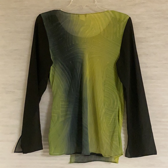Long sleeve Chiffon blouse green and black - Picture 4 of 4